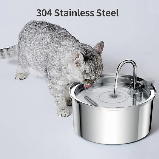 Bebedouro automático de aço inoxidável para animais de estimação, fonte de água USB silenciosa para cães e gatos com filtro.