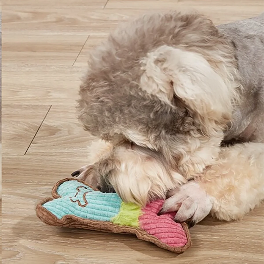 1 brinquedo de pelúcia em formato de osso para cães de pequeno e médio porte, ideal para mastigar e limpar os dentes de filhotes.