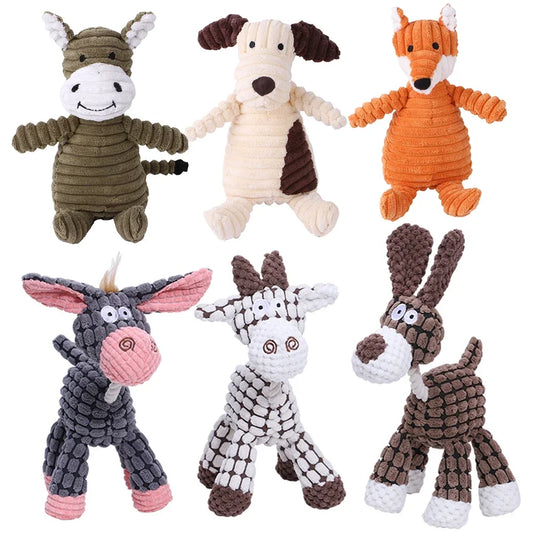 Brinquedo de pelúcia para cães em formato de animais, resistente a mordidas, com guizo, feito de veludo cotelê, ideal para cães de pequeno e grande porte, filhotes e outros animais de estimação. Acessórios para treinamento.